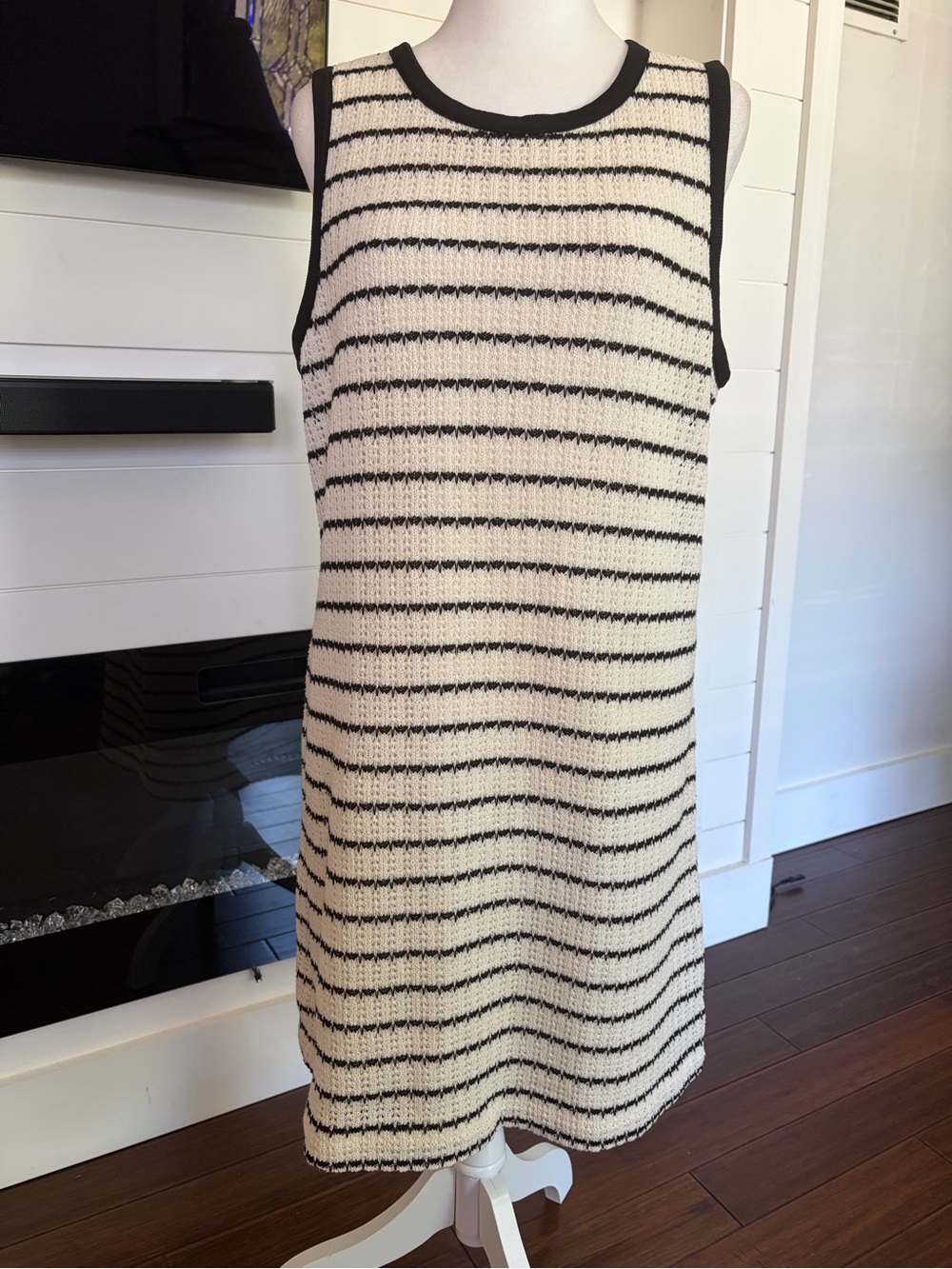 J. Crew Cream and Black Striped Sleeveless Knit Mini Dress